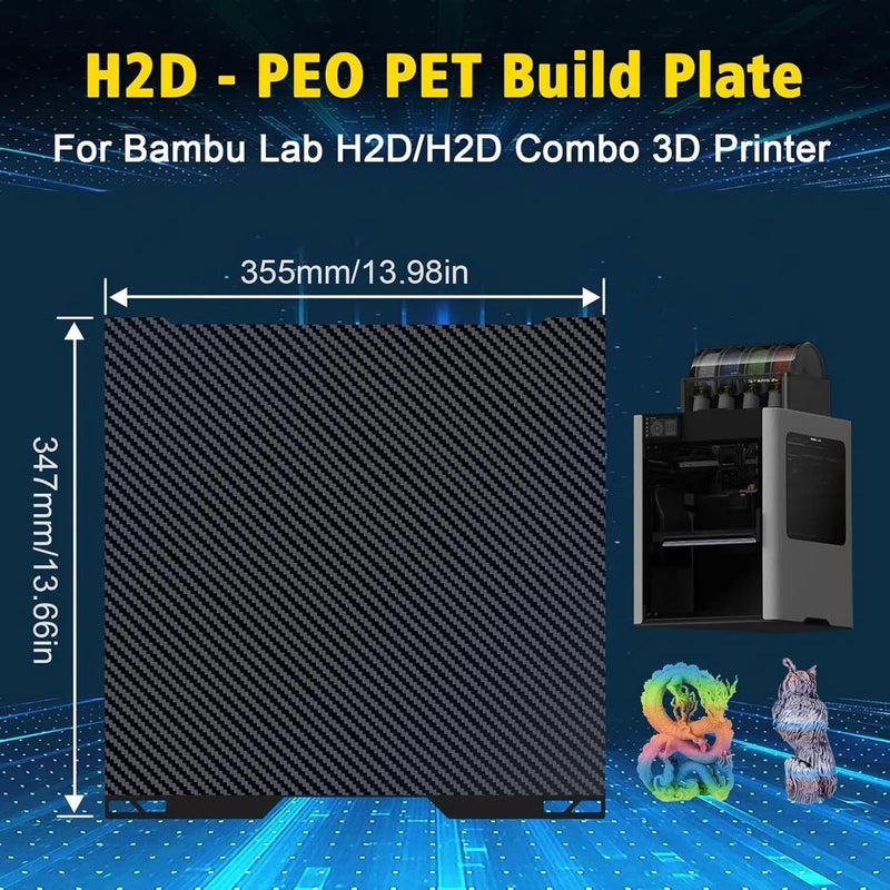 IdeaFormer-3D لوحة بناء PEO PET لمختبر بامبو H2D H2S كومبو، لوحة سرير فولاذية ربيع مزدوجة الجوانب قابلة للإزالة وسلسة لمختبرات بامبو H2D H2S منصة الطباعة، حجم الطباعة 350 مم × 320 مم - Image 2